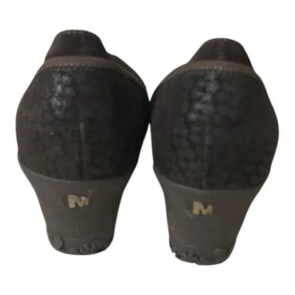 Merrell Petunia Women Mary Jane Wedge Brown Suede Slip On Vibram Shoes 9 Leather
