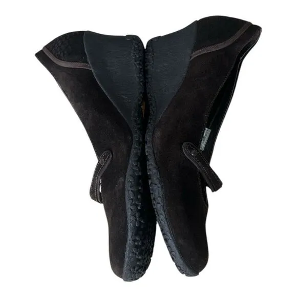 Merrell Petunia Women Mary Jane Wedge Brown Suede Slip On Vibram Shoes 9 Leather