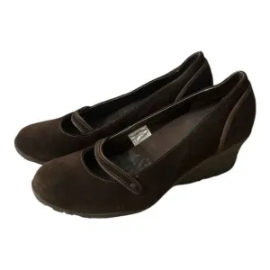 Merrell Petunia Women Mary Jane Wedge Brown Suede Slip On Vibram Shoes 9 Leather