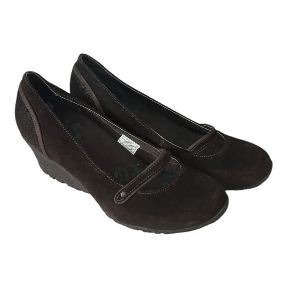 Merrell Petunia Women Mary Jane Wedge Brown Suede Slip On Vibram Shoes 9 Leather