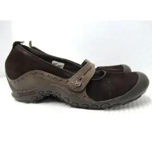 Merrell Plaza Bandeau Brown Leather &amp; Suede Mary Jane Shoes Women' Size 7.5