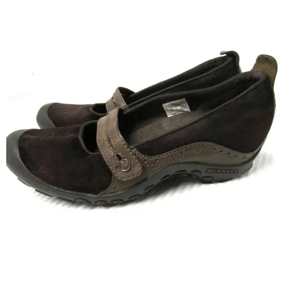Merrell Plaza Bandeau Brown Leather &amp; Suede Mary Jane Shoes Women' Size 7.5