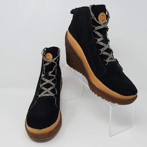 Merrell Tremblant Wedge Lace Pump Ankle Boots Booties Black Suede Size 9.5 New