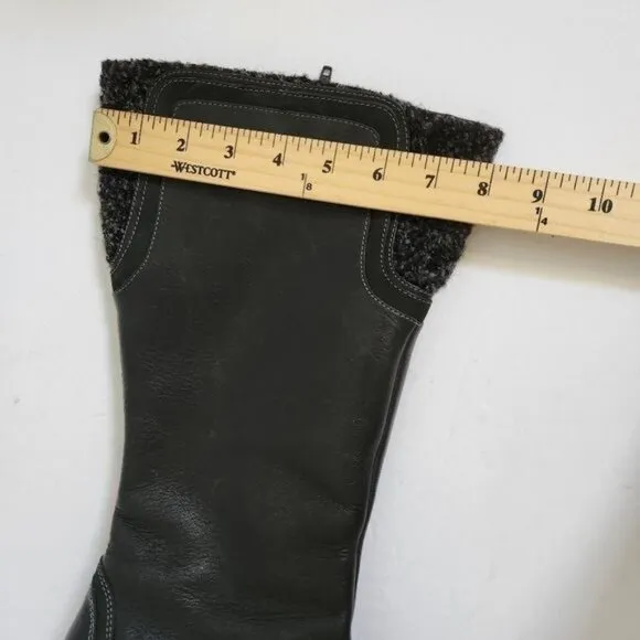 Merrell Vibram Soft Black Leather Wedge Heel Boots Wool Detail Shaft