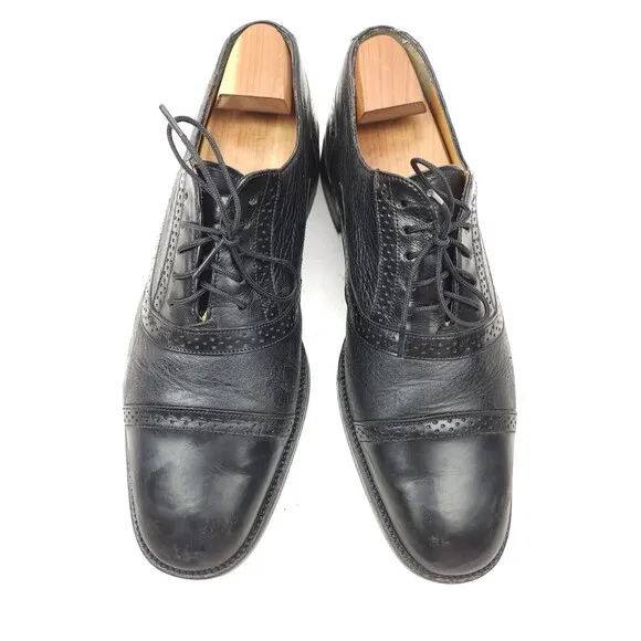 Mezlan Marque Shoes Men's 10 M Black Leather Brogue Cap Toe Oxford Lace Dress