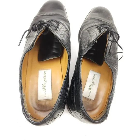 Mezlan Marque Shoes Men's 10 M Black Leather Brogue Cap Toe Oxford Lace Dress