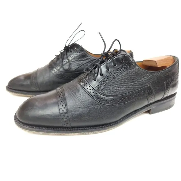 Mezlan Marque Shoes Men's 10 M Black Leather Brogue Cap Toe Oxford Lace Dress