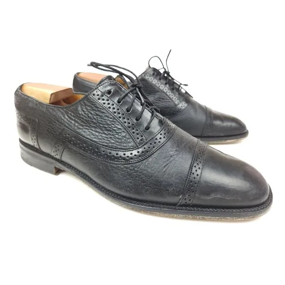 Mezlan Marque Shoes Men's 10 M Black Leather Brogue Cap Toe Oxford Lace Dress