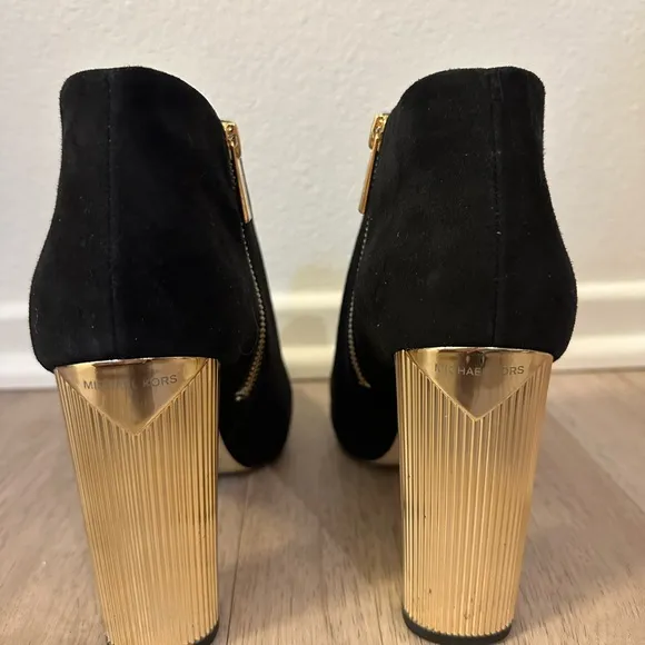 Michael Kors Black Ankle Boots Gold Heel