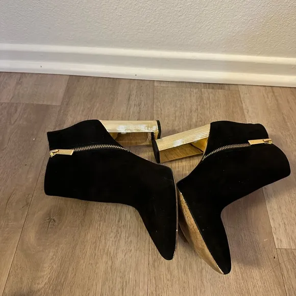 Michael Kors Black Ankle Boots Gold Heel