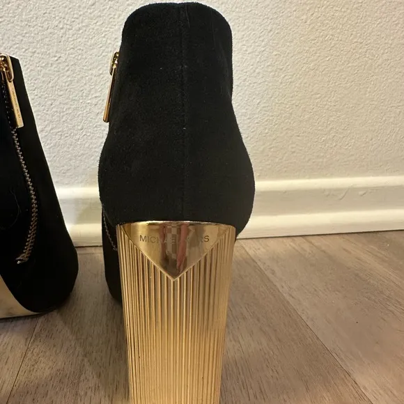 Michael Kors Black Ankle Boots Gold Heel