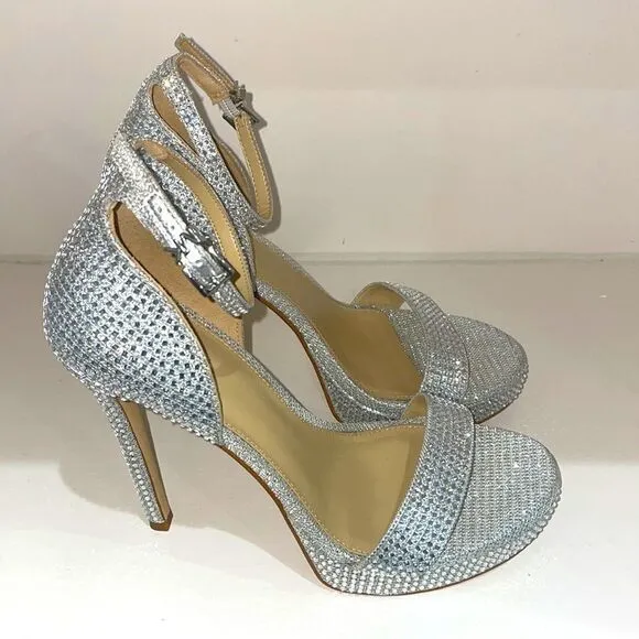 Michael Kors Jordyn Embellished Glitter Chain Mesh Platform Sandals Size 7