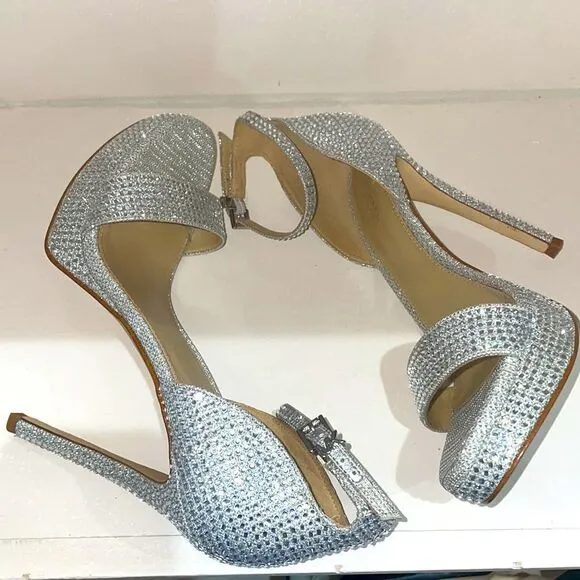 Michael Kors Jordyn Embellished Glitter Chain Mesh Platform Sandals Size 7