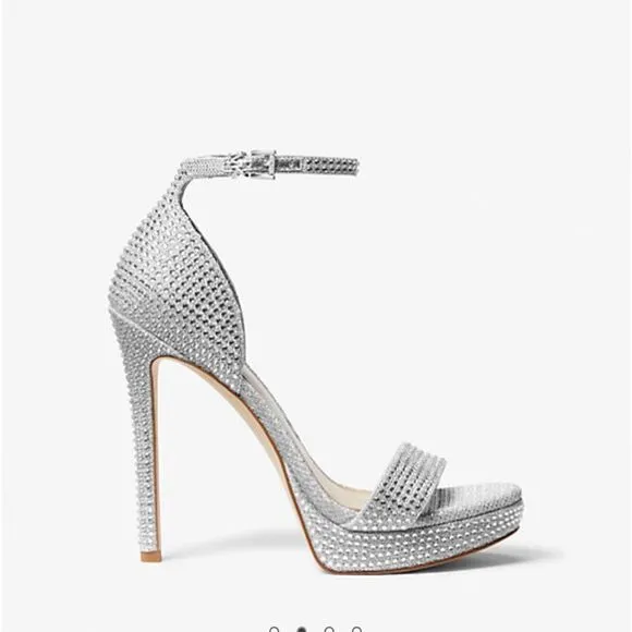 Michael Kors Jordyn Embellished Glitter Chain Mesh Platform Sandals Size 7