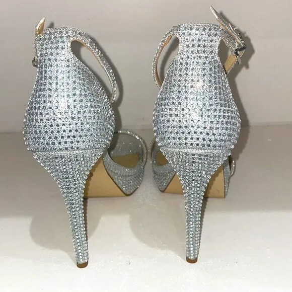 Michael Kors Jordyn Embellished Glitter Chain Mesh Platform Sandals Size 7