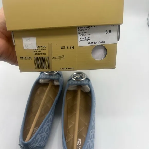 Michael Kors Lillie Moccasin Flat Shoes MK Signature Chambray Blue Size 5.5