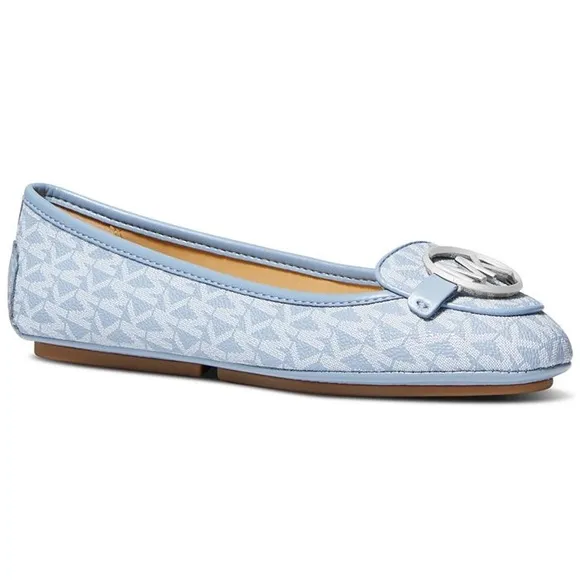 Michael Kors Lillie Moccasin Flat Shoes MK Signature Chambray Blue Size 5.5