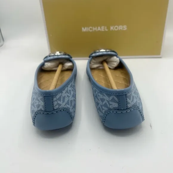 Michael Kors Lillie Moccasin Flat Shoes MK Signature Chambray Blue Size 5.5