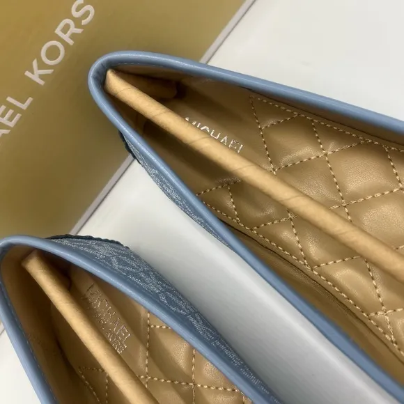 Michael Kors Lillie Moccasin Flat Shoes MK Signature Chambray Blue Size 5.5