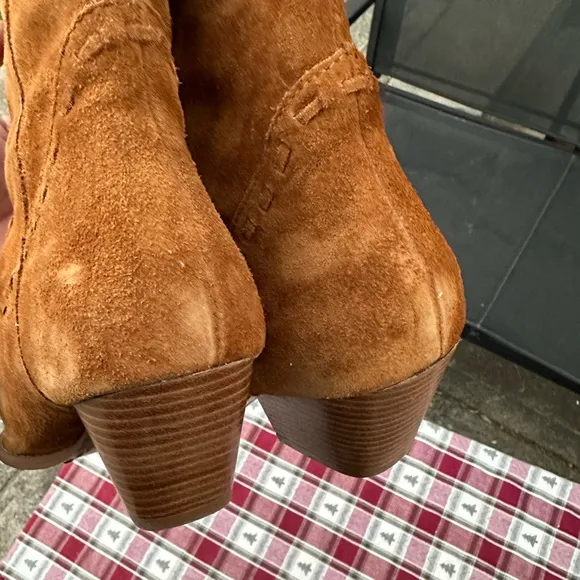 MICHAEL KORS Women’s Suede Leather Rodeo Western  Tan Boots Chunky Heels SZ 9M
