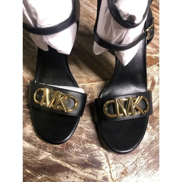 Michael Michael Kors Parker Sandals Ankle Strap High Heel Black NEW 9