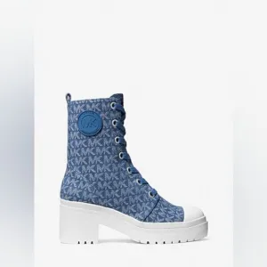 MICHAEL KORS Corey Denim Logo Jacquard Combat Boot