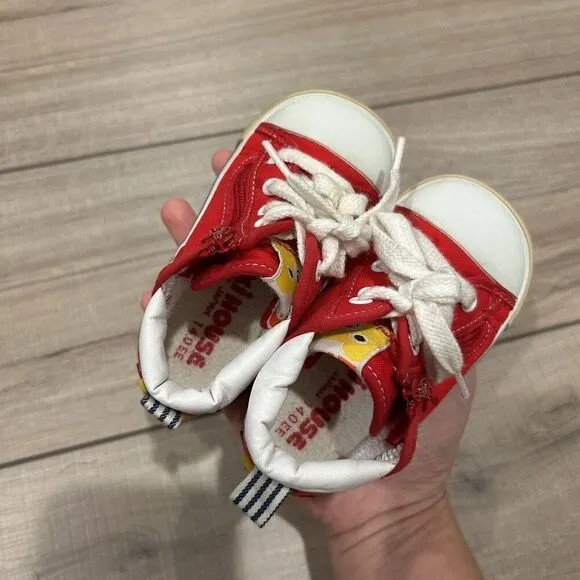 Miki House Second Shoes Red Canvas Logo Strap Sneakers Toddler Size 8 (14 cm)
