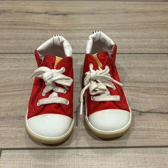 Miki House Second Shoes Red Canvas Logo Strap Sneakers Toddler Size 8 (14 cm)