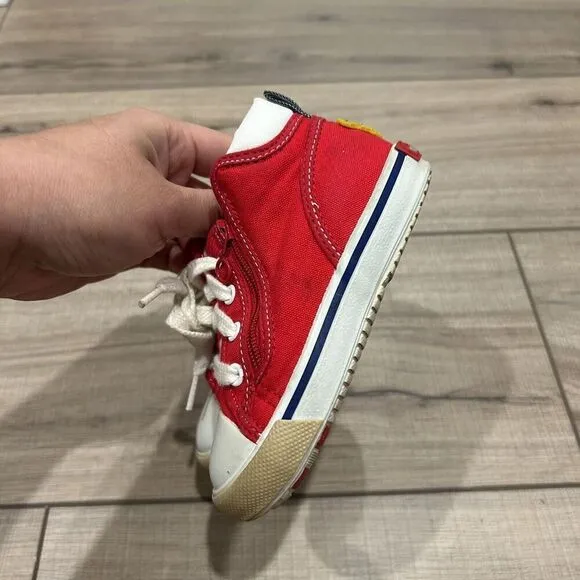 Miki House Second Shoes Red Canvas Logo Strap Sneakers Toddler Size 8 (14 cm)