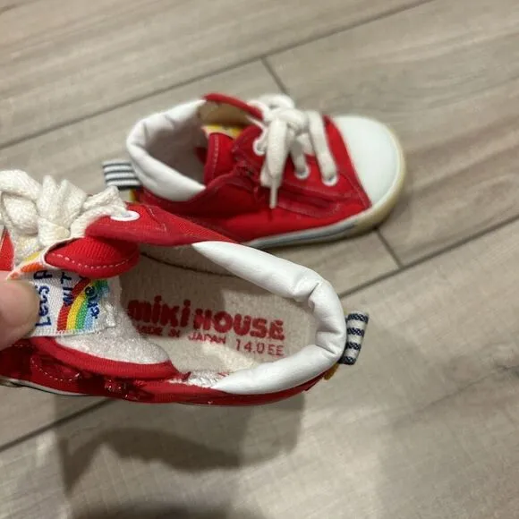 Miki House Second Shoes Red Canvas Logo Strap Sneakers Toddler Size 8 (14 cm)