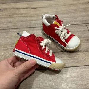Miki House Second Shoes Red Canvas Logo Strap Sneakers Toddler Size 8 (14 cm)