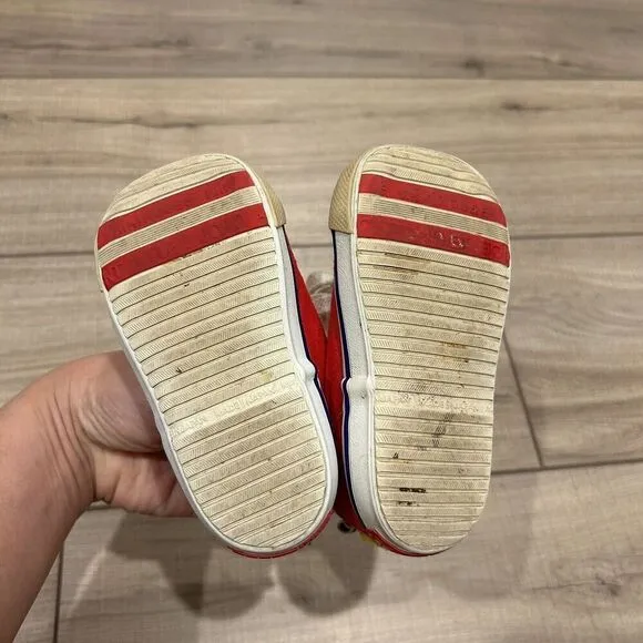 Miki House Second Shoes Red Canvas Logo Strap Sneakers Toddler Size 8 (14 cm)