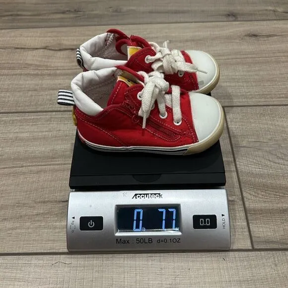 Miki House Second Shoes Red Canvas Logo Strap Sneakers Toddler Size 8 (14 cm)