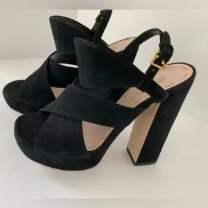 Miu Miu Black Suede Platform Sandals Size 38.5 or 8.5 5 inch heel