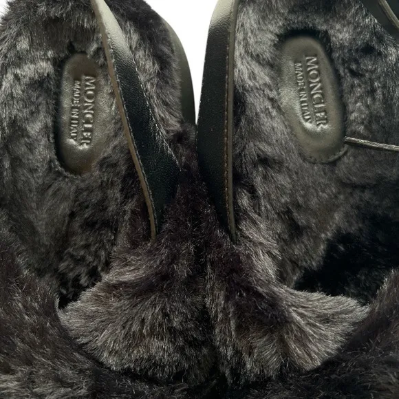 Moncler Solarisse Faux Fur Leather Slingback Sandals, IT40/US10 SRP: $695