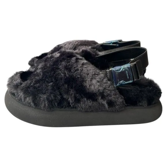Moncler Solarisse Faux Fur Leather Slingback Sandals, IT40/US10 SRP: $695
