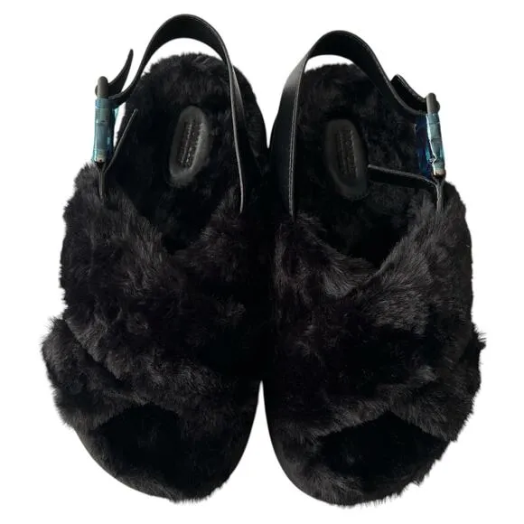 Moncler Solarisse Faux Fur Leather Slingback Sandals, IT40/US10 SRP: $695