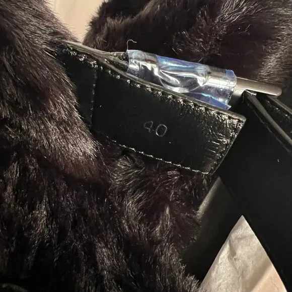Moncler Solarisse Faux Fur Leather Slingback Sandals, IT40/US10 SRP: $695