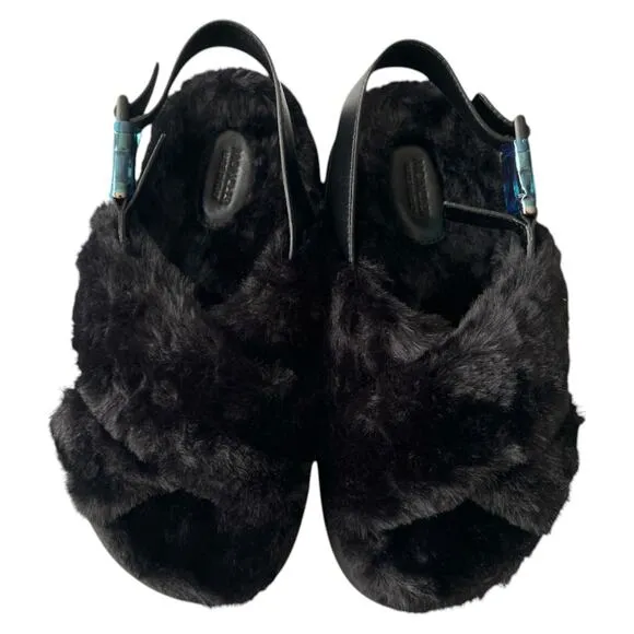 Moncler Solarisse Faux Fur Leather Slingback Sandals, IT40/US10 SRP: $695