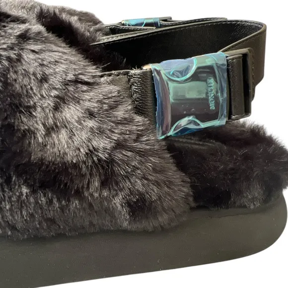 Moncler Solarisse Faux Fur Leather Slingback Sandals, IT40/US10 SRP: $695