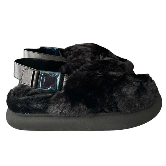 Moncler Solarisse Faux Fur Leather Slingback Sandals, IT40/US10 SRP: $695