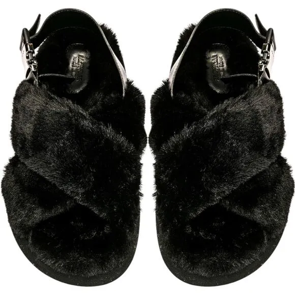 Moncler Solarisse Faux Fur Leather Slingback Sandals, IT40/US10 SRP: $695
