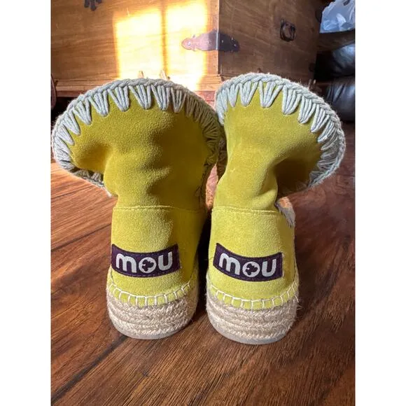 Mou Yellow Suede Leather Cloth Lined Boho Booties 36
