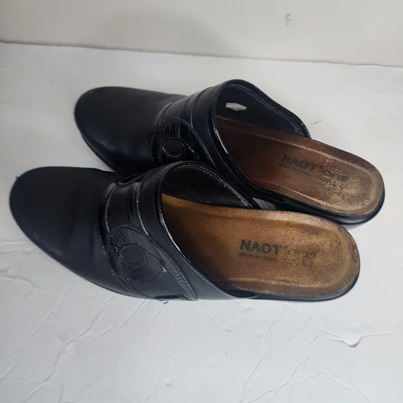 Naot Dream Clog Mules Women’s 7-7.5 Black Leather Slip On Comfort Shoes EU 38