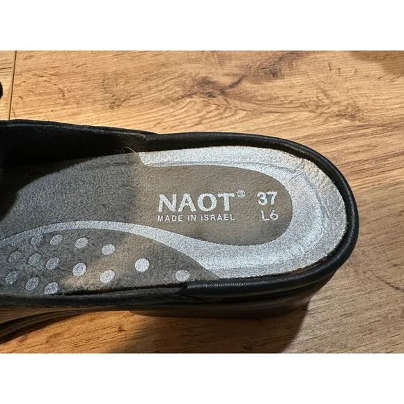 Naot Women's Halny Black Mules Sz 37 EU 6 US NIB Soft Black Leather Slip Ons