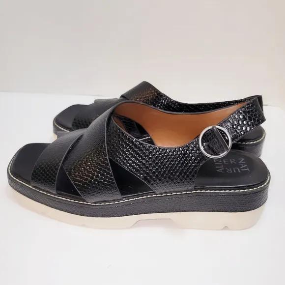 Naturalizer Black Halifax Snake Print Leather Slingback Sandals size 11