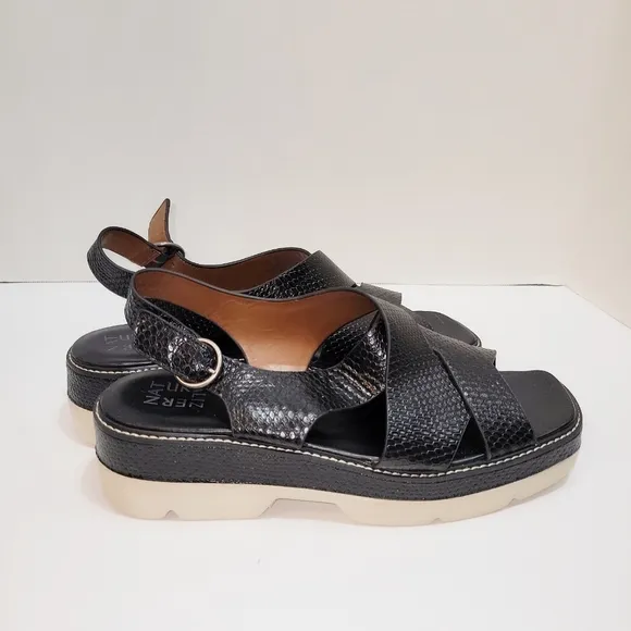 Naturalizer Black Halifax Snake Print Leather Slingback Sandals size 11