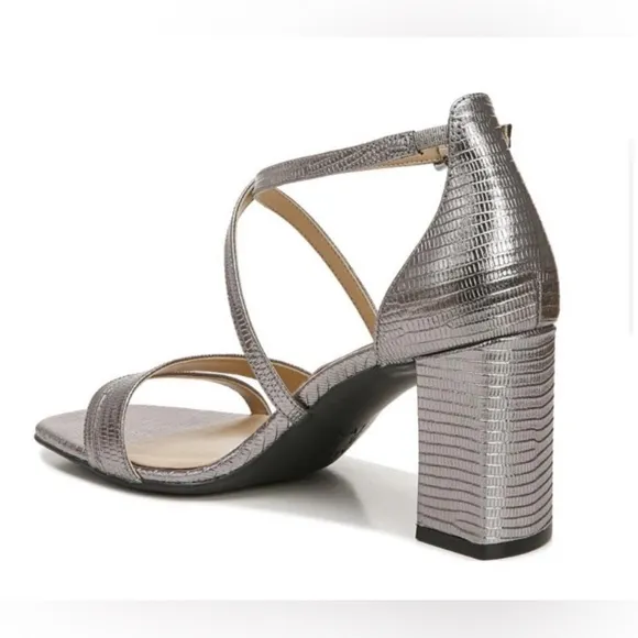 Naturalizer Women Tiff Leather Square Toe Heels Sandals Shoes Pewter 9.5