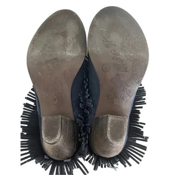 NAUGHTY MONKEY In Lyne Leather Suede Fringe Round Toe Ankle Boots Indigo Size 8