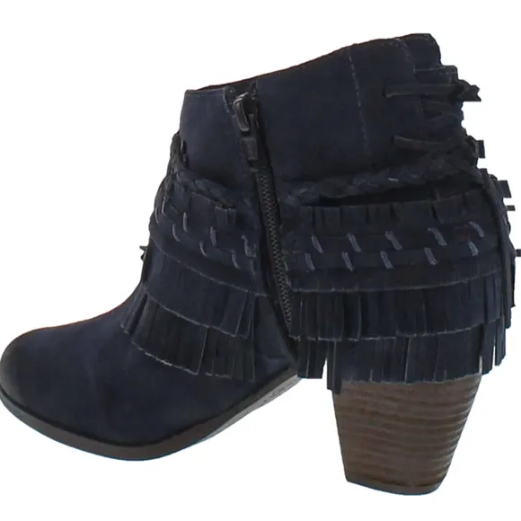 NAUGHTY MONKEY In Lyne Leather Suede Fringe Round Toe Ankle Boots Indigo Size 8